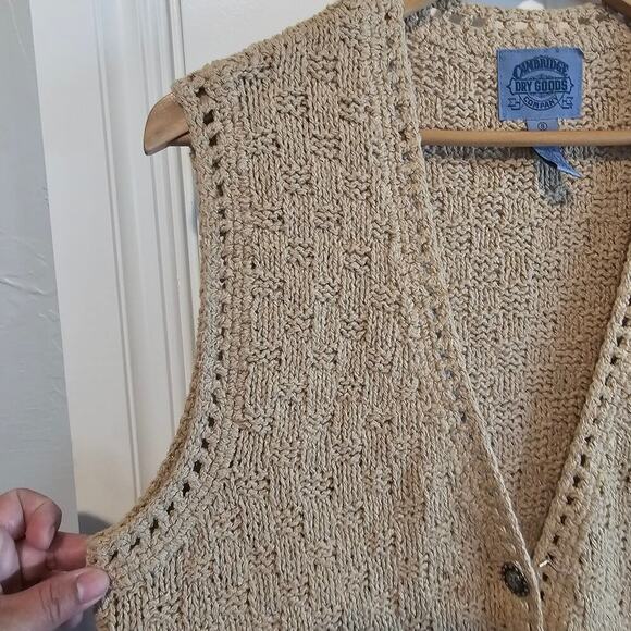 Vintage Cambridge Dry Goods Sweater Vest Women Lg Tan Floral 90s Crochet Cottage - Picture 6 of 9